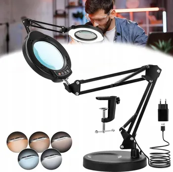 Lupa LED LAMPA NA STŮL S LUPU, Kosmetická Lupa se Zvětšovacím SKLO, Rýsovací Lupa