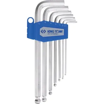 Klíč Sada zástrčných prodloužených klíčů Inbus s kuličkou 6 hran H2.5 - H10 7 ks King Tony 20107MR01