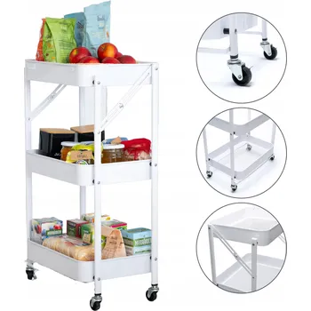 regál MOBILNÍ KUCHYŇSKÝ REGÁL STOLEK NA KOLEČKÁCH VOZÍK SKŘÍŇKA SKLÁDACÍ 3 ÚROVNĚ