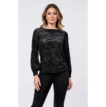 Dámská halenka Černá dámská halenka se sametovým vzorem 7866 velikost L