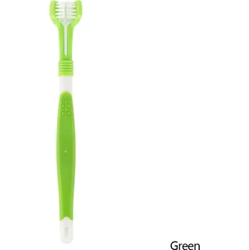 Kosmetika pro psa Trojitý zubní kartáček pro psy a kočky | chovatelská pomůcka - Trávová zelená