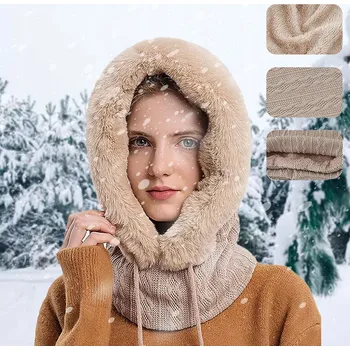 Čepice Dámská kukla, větruodolná, zimní, na motocykl, lyže, snowboard, kolo❤ Béžová