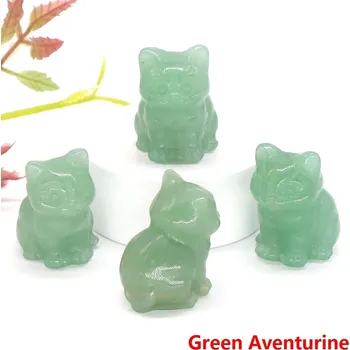 Kočičí soška z přírodního kamene | dekorace | figurka - Zelený avanturín , 10 KS