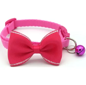 Obojek pro psa Kočičí obojek s mašlí a rolničkou | chovatelský doplněk - Růžová červená , Nastavitelný 19-32 cm