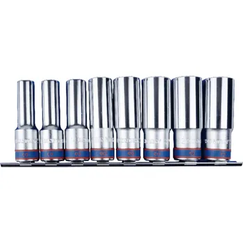 Gola sada Sada nástrčných prodloužených hlavic King Tony 1/2 CrV 6 hran 12 - 23 mm na kolejnici 4308MR10