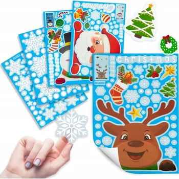 Vánoční dekorace Sada 5 ks vánoční nálepky Ozdoby na Okna DEKORACE na Sklo Barevné