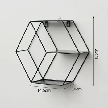 police Kovová závěsná police na zeď | úložný regál - Černý šestiúhelník