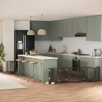 ohrádka pro psa zahrada-XL Zábrana pro psy s dvířky skládací 9 panelů černá 450 cm topol 3155597