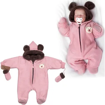 Kojenecké oblečení Baby Nellys Oteplená pletená kombinéza s rukavičkama Teddy Bear, Baby Nellys, dvouvrstvá,růžová Velikost: 68 (3-6m)