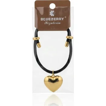 Náramek Náramek na šňůrce Zlaté SRDCE Černý BLUEBERRY Nastavitelný