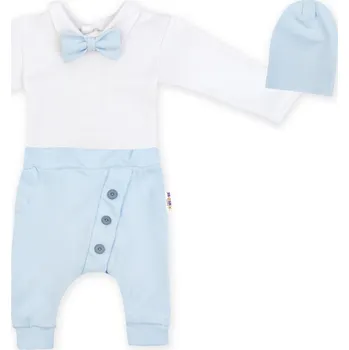 Kojenecký body Baby Nellys 3-dílná sada Hubert, body s motýlkem, tepláčky a čepička - sv. modrá Velikost: 98 (2-3r)