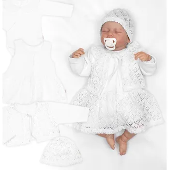 Kojenecká souprava Baby Nellys Luxusní pletená sada pro holčičku na křtiny a oslavu 4D design - bílá Velikost: 74 (6-9m)