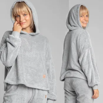 Dámská mikina VÝPRODEJ: DÁMSKÁ MÓDNÍ TEPLÁ PLYŠOVÁ MIKINA POHODLNÁ ŠEDÁ 44/46 2XL/3XL