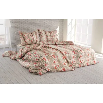 Povlečení Polášek Krepové povlečení Drobné kvítí - Červená / béžová | 40 x 40 cm