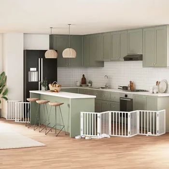 ohrádka pro psa zahrada-XL Zábrana pro psy s dvířky skládací 9 panelů bílá 450 cm topol 3155535