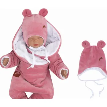 Kojenecké oblečení Z&Z Velurová čepice na zavazování s oušky, pudrová Velikost: 68/74 (6-9m)