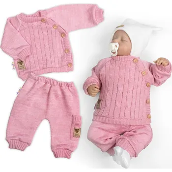 Kojenecká souprava Baby Nellys Rostoucí pletený svetřík a kalhoty s kapsou Hand Made 2D, Nature, růžová Velikost: 56/62 (0-3m)