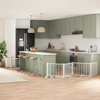 ohrádka pro psa zahrada-XL Zábrana pro psy s dvířky skládací 6 panelů bílá 480 cm topol 3155729