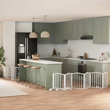 ohrádka pro psa zahrada-XL Zábrana pro psy s dvířky skládací 12 panelů bílá 600 cm topol 3155592