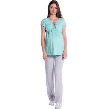 Těhotenské šaty Be MaaMaa Těhotenské,kojící pyžamo - mátová/šedá Velikost oblečení: L (40)