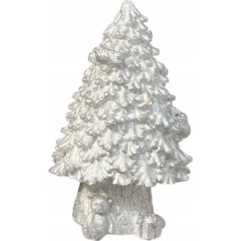 Obraz Betonová figurka medvěda pod stromeček, bílo-stříbrná