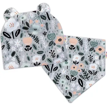 Kojenecké oblečení Baby Nellys Dvouvrstvá čepice s oušky + šátek Palouček, mátová Velikost: 62-74 (3-9m)