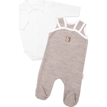 Kojenecká souprava Baby Nellys 2-dílná soupravička Star, body dl. rukáv + pletené dupačky, béžové Velikost: 56 (1-2m)