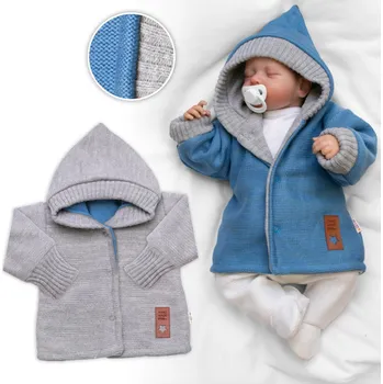 Baby Nellys Rostoucí oboustranný svetřík s kapucí Hand Made, modrá-šedá Velikost: 56/62 (0-3m)
