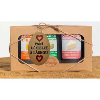 Dárková krabička Křupavý sýr Dárková sada 3 druhů lyo sýrů od kravičky paní učitelce s láskou (Křupavý sýr Dárková sada 3 druhů lyo sýrů od kravičky)