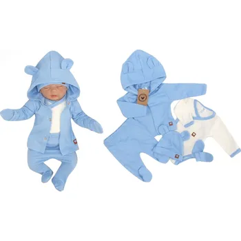 Kojenecká souprava Z&Z Sada do porodnice 5D, body, polodupačky, kabátek, čepička, rukavičky - modrá Velikost: 62 (2-3m)