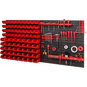 Obraz Nástěnná dílenská deska s úchyty + 80 boxů/úložných boxů