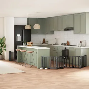 ohrádka pro psa zahrada-XL Zábrana pro psy s dvířky skládací 6 panelů černá 480 cm topol 3155737