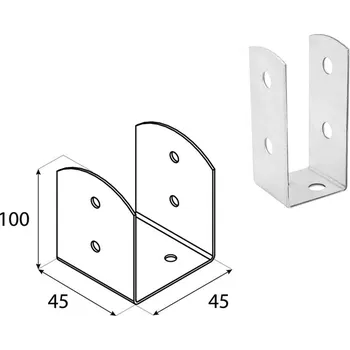 Tesařské kování DOMAX PSOL šroubovací patka sloupku typu U nastavitelná Žárový zinek (ZNO) PSOL 45 - 45 x 45 x 100 x 2.0 mm (4 ks)