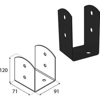 Tesařské kování DOMAX PSOL šroubovací patka sloupku typu U nastavitelná DUPLEX: Nastříkaný práškovou barvou černé (C) PSOL 90 - 91 x 71 x 120 x 2.5 mm (4 ks)