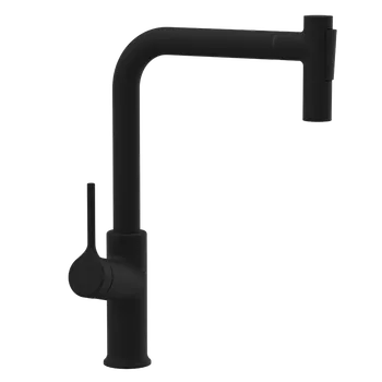 Vodovodní baterie Invena Farsala, vysoká dřezová baterie s 2-funkční výsuvnou výlevkou h-369, černá matná, INV-BZ-40-L04-S