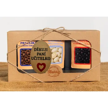 Dárková krabička Dárková sada křupavých preclíků a sladkých mandlí mix 3ks děkuji paní učitelko (Dárková sada křupavých preclíků a sladkých mandlí mix 3ks děkuji paní učitelko)