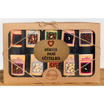 Dárková krabička Dárková sada křupavých preclíků a sladkých mandlí mix 10ks děkuji paní učitelko (Dárková sada křupavých preclíků a sladkých mandlí mix 10ks děkuji paní učitelko)