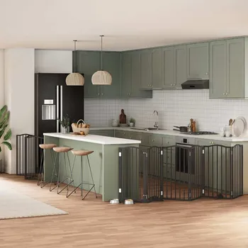 ohrádka pro psa zahrada-XL Zábrana pro psy s dvířky skládací 9 panelů černá 450 cm topol 3155600