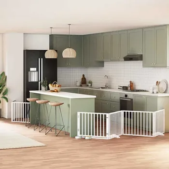 ohrádka pro psa zahrada-XL Zábrana pro psy s dvířky skládací 8 panelů bílá 640 cm topol 3155562