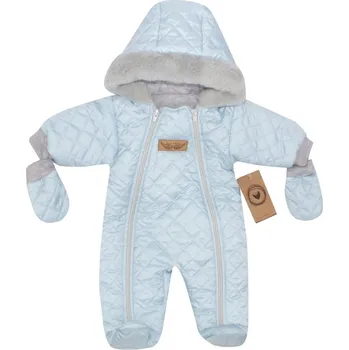Kojenecká kombinéza Zimní prošívaná kombinéza s kožešinou a kapucí + rukavičky Z&Z - modrá Velikost: 56 (1-2m)