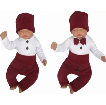 Dětská móda Z&Z 4-dílná soupravička body, tepláčky, čepička a motýlek, bílá/bordó Velikost: 74 (6-9m)