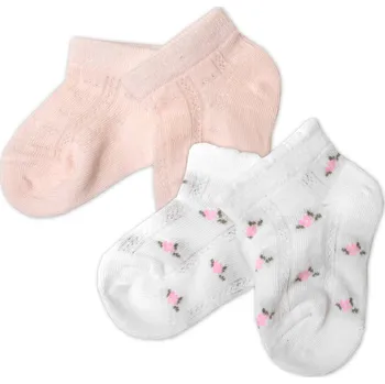 Baby Nellys Sada 2 párů žakarových ponožek - se vzorem, bílé s kytičkou, růžová se vzorem Velikost: 68-80 (6-12m)