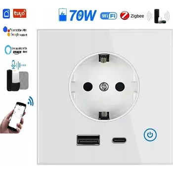Elektrická zásuvka Elektrická Zásuvka USB nástěnná Tuya bílá