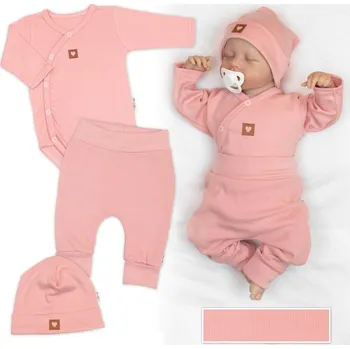 Kojenecká souprava Baby Nellys Rostoucí 3dílná sada pro miminko Nature - korálová Velikost: 50/56 (0-2m)