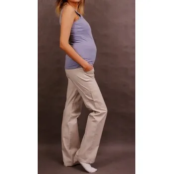 Těhotenské šaty Be MaaMaa Těhotenské kalhoty s boční kapsou - tm. béžová Velikost oblečení: XXXL (46)