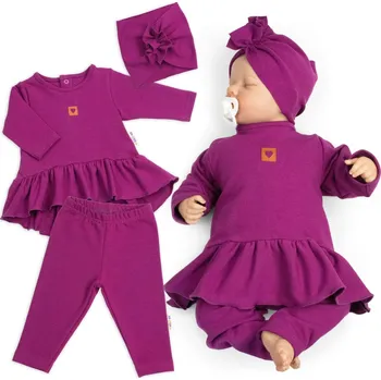 Kojenecká souprava Baby Nellys Luxusní bavlněná sada, 3D, NATURE - purpurová Velikost: 74 (6-9m)