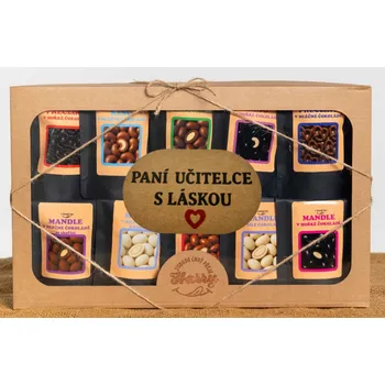 Dárková krabička Dárková sada křupavých preclíků a sladkých mandlí mix 10ks paní učiztelce s láskou (Dárková sada křupavých preclíků a sladkých mandlí mix 10ks paní učiztelce s láskou)