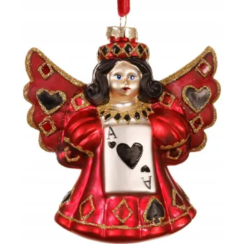 Vánoční dekorace Vánoční Koule anděl červený s kartou 13,5 cm