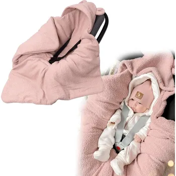 Přeprava dětí Oteplený fusák, deka s kapucí do autosedačky Beránek, Baby Nellys - pudrová, růžová