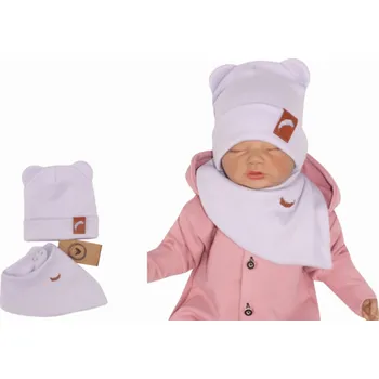 Kojenecký body Z&Z Dvouvrstvá žebrovaná čepička s oušky + šátek, lila Velikost: 92/98 (18-36m)